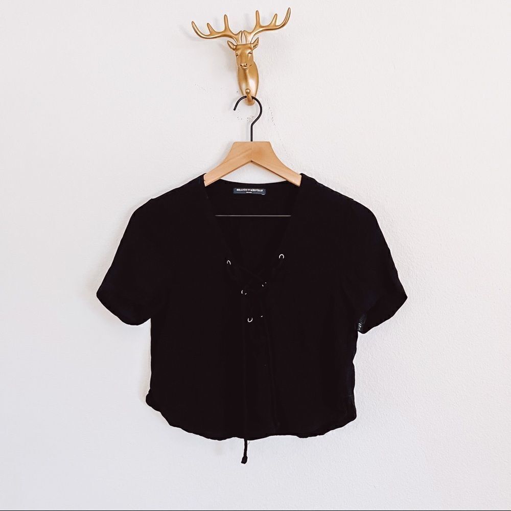 Brandy melville Black Cropped Tie Top One Size